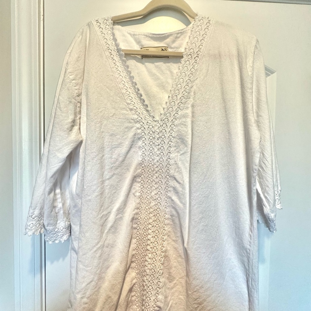 Women’s White Crochet-Trim Swim Coverup